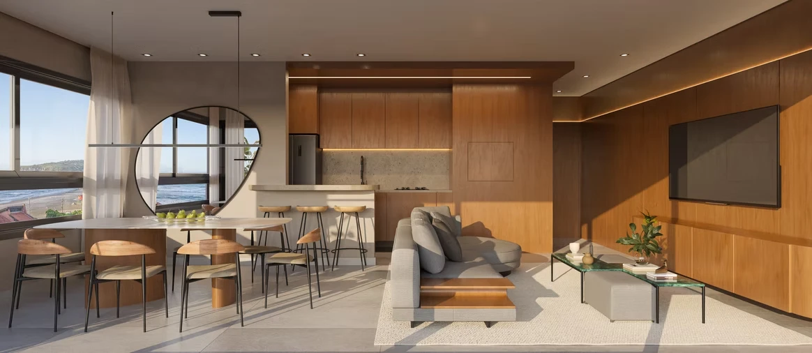 Amplo living integrado, feito para receber.